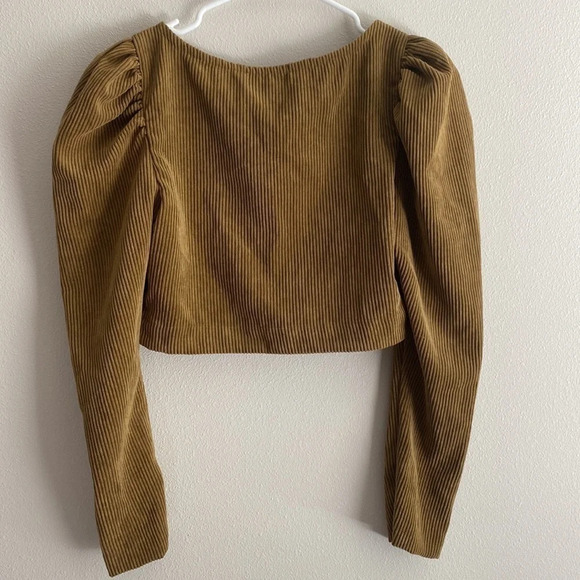 Zara Corduroy Puff Sleeve Cropped Button Down Jacket Top - Picture 4 of 4